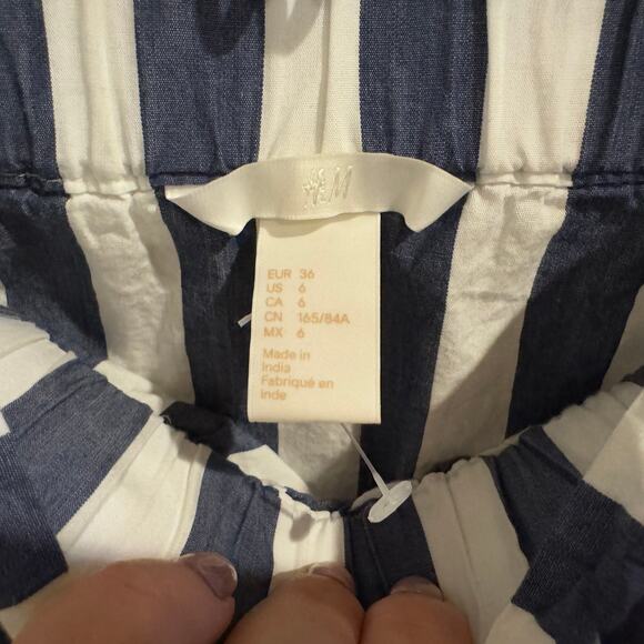 H&M Navy & White Off The Shoulder Cotton Top Size 6 - Picture 9 of 10